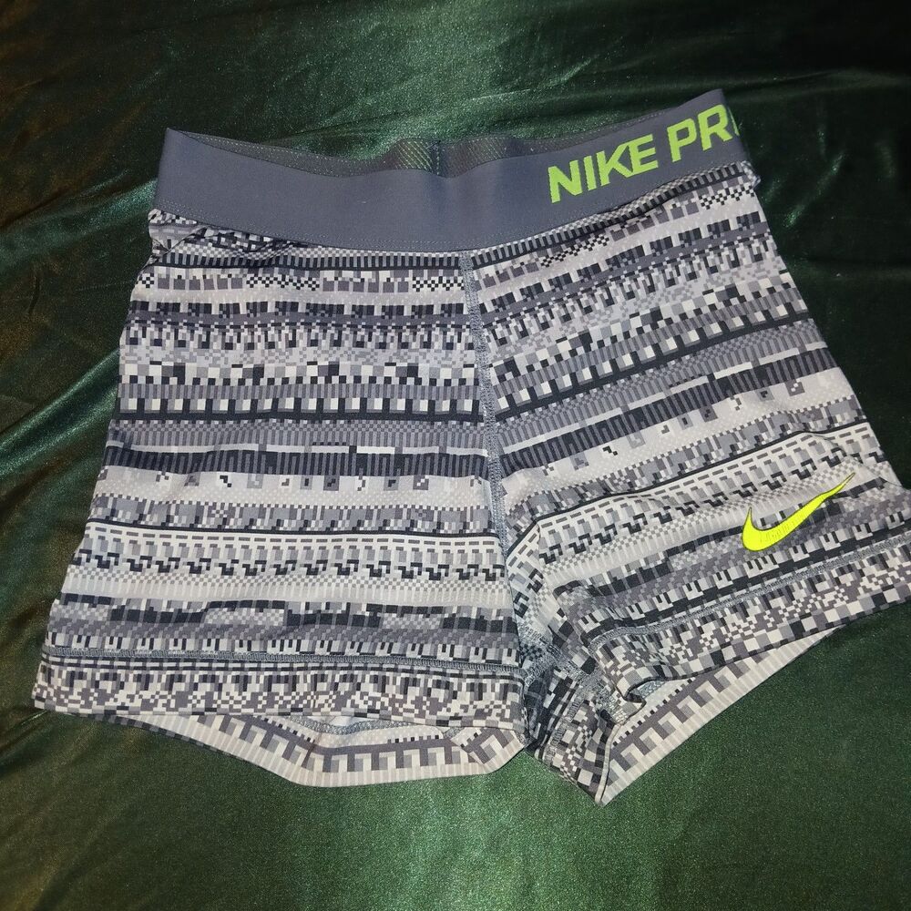 Nike Pro Dri-FIT 3" Compression Shorts - Women's Size Small (Gray Pattern/Volt